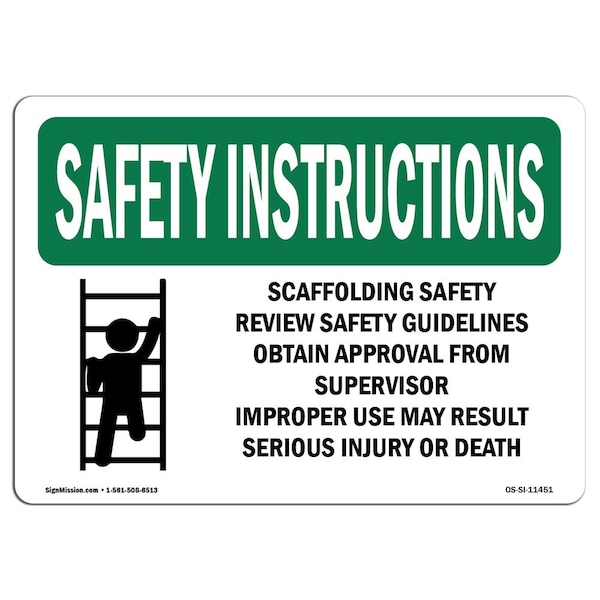 Signmission OSHA INSTRUCTIONS, 5" Height, Decal, 7" x 5", Landscape, Scaffolding Review With Symbol OS-SI-D-57-L-11451 - main